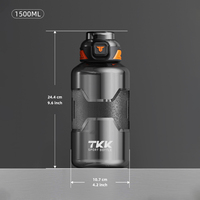 Bouteille d'eau de sport Tritan sans BPA de 1500 ml (50 oz) grande capacité pour la gym et le fitness, avec paille, poignée antidérapante et anti-fuite – Vente en gros