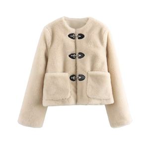 OUDINA giacca da donna all'ingrosso nera con fibbia a molla in pile girocollo invernale alla moda cappotti di <span class=keywords><strong>pelliccia</strong></span> <span class=keywords><strong>per</strong></span> donna - Product Image 6