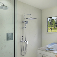 Ensemble de douche à barre coulissante pour salle de bain, mitigeur thermostatique à poignée unique, finition chrome brossé, avec cartouche céramique ABS, 3 fonctions, pour montage au sol