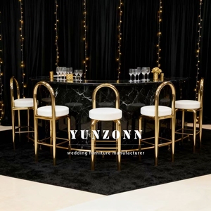 Muebles de Bar de Diseño Único, <span class=keywords><strong>Taburetes</strong></span> de Bar <span class=keywords><strong>y</strong></span> Mesa Alta de Acero Inoxidable Dorado - Product Image 6