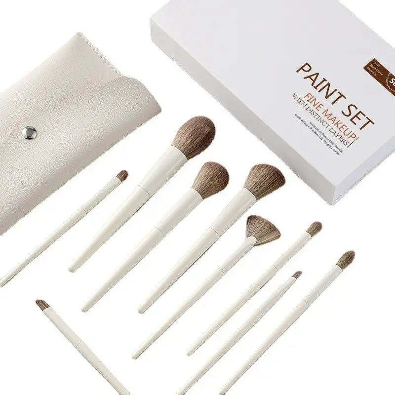 10 makeup brush set Plastic handle soft bionic hair blush brush Highlighter brush Beauty tool