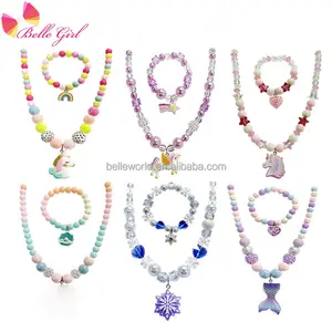 BELLEWORLD custom packaging 2022 new design kids jewelry set finger rings beads necklaces and bracelets set for baby girl