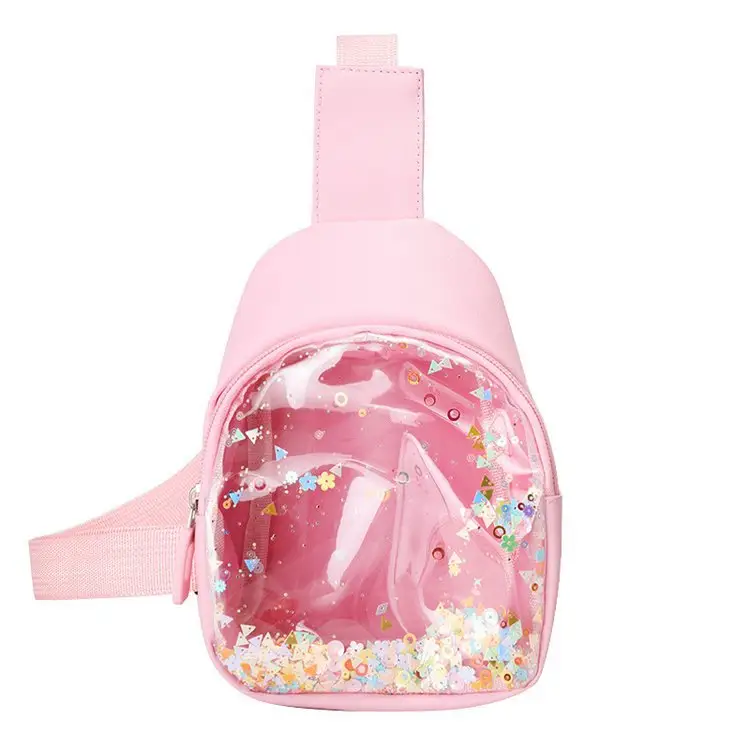 Wholesale Kids Mini Jelly Purse Princess Rainbow Sequin Transparent Chest Bags Summer Cute Shoulder Bag For Girls