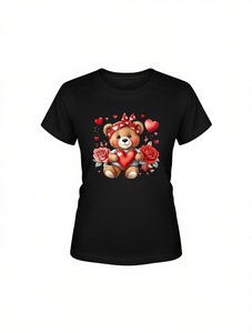 T-shirt da donna con stampa orsetto, manica corta, girocollo, casual estivo, in jersey di poliestere resistente, stampa digitale con motivo a personaggio - Product Image 1