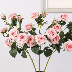 Roses artificielles populaires en tissu de soie, 7 têtes de roses, branche de rose pour décoration de mariage et de fête, haute simulation - Product Image 1