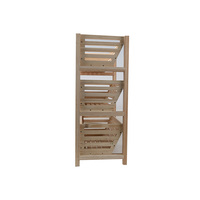 Étagère de rangement en bois à trois niveaux personnalisable avec panier en bois pour l'affichage des fruits et légumes en supermarché, rangement de cuisine