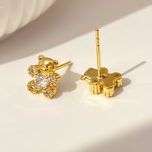 Minimalist Women's Earrings Gift Set Elegan Bear Clover Ribbon Cherry Rhinestone Round Flower Ear Jewelry 925 <strong>Silver</strong> <strong>Studs</strong> - Product Image 5