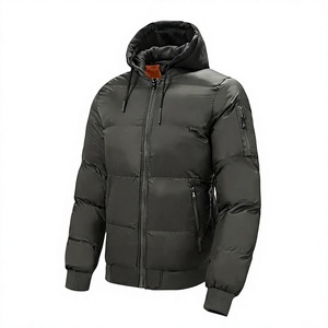 Veste d'hiver matelassée à capuche pour homme, coupe-vent, décontractée, couleur unie, fermeture éclair, design matelassé épais, coupe régulière - Product Image 2