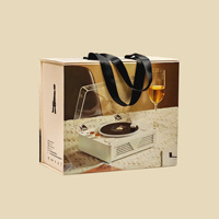 Gramophone vintage portable, boîte cadeau personnalisée, boîte pliante pour lecteur CD, lecteur de disques vinyles, couverture Heaven Earth imprimée en offset