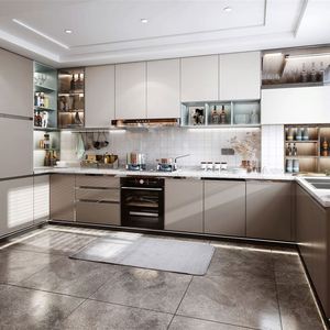 Ensemble d'armoires de cuisine SANTOPOVA, style moderne minimaliste, avec portes sans poignées et plan de travail en pierre - Product Image 2