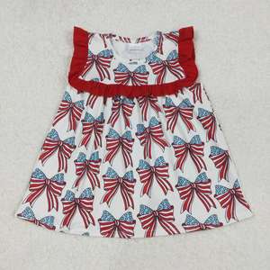 Ensemble de tenues de boutique pour sœurs : Barboteuse et robe à volants imprimées drapeau américain patriotique du 4 juillet pour fillette, vente en gros - Product Image 3
