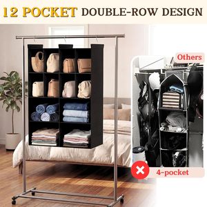 Organisateur de placard suspendu à 12 compartiments, 4 niveaux, en tissu non tissé, pour le rangement des vêtements dans la chambre - Product Image 4