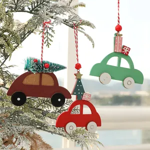 Colgante de árbol de Navidad para decoración de coche y árbol, adornos de decoración de árbol de Navidad de madera roja