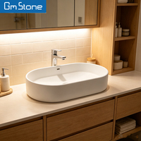 Lavabo de luxe moderne en pierre artificielle, finition mate, pour salle de bain, facile à nettoyer, idéal pour hôtel, villa, appartement, maison