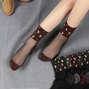 <span class=keywords><strong>Calze</strong></span> di seta di cristallo leopardato autunno e inverno alla moda <span class=keywords><strong>calze</strong></span> trasparenti in cotone a metà polpaccio donna - Product Image 1