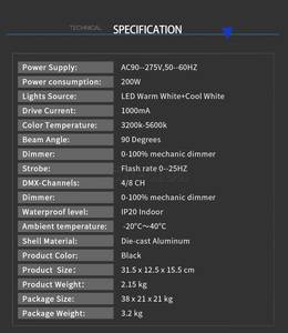 Projecteur de scène LED COB en aluminium Shehds 200W, blanc chaud et blanc froid, éclairage d'audience IP20, projecteurs pour église et théâtre - Product Image 5
