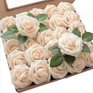 ชุดดอกไม้ประดิษฐ์ กุหลาบสีงาช้าง 25 ดอก กุหลาบผ้าไหมสีขาว พร้อมกล่อง สำหรับตกแต่งงานแต่งงานและโต๊ะอาหาร - Product Image 6