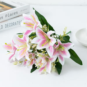 Ramo de flores de lirios artificiales con 7 ramas para decoración del hogar, ramo de duelo funerario, flores eternas artificiales conmemorativas - Product Image 4