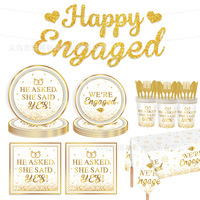 Kit de décorations personnalisées pour fête de fiançailles avec bannière, ballons en aluminium, vaisselle jetable et nappe pour demande en mariage