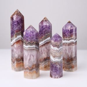 Wholesale Nature High Quality Amethyst Lace Agate Tower Gemstones <b>Craft</b> Point <b>Crystal</b> Healing Stone for Home Decoration - Product Image 6