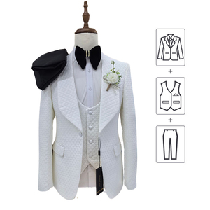 <span class=keywords><strong>Costume</strong></span> 3 Pièces Tendance Blanc et Noir pour Homme – Blazer, Gilet et Pantalon Coupe Slim à Boutonnage Simple pour <span class=keywords><strong>Mariage</strong></span> Estival et Tenue <span class=keywords><strong>D</strong></span>écontractée de Bureau - Product Image 4