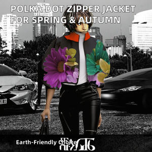 Nouvelle Veste Courte Femme Printemps-Automne en Coton Respirant à Col Montant Zippé, Imprimé Pois, Style Tendance - Product Image 2