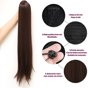 2024 mới đàn hồi ban nhạc cao su thẳng tóc đuôi ngựa 28 inch 175g bện đuôi ngựa kéo dài tổng hợp Tóc giả nữ - Product Image 5