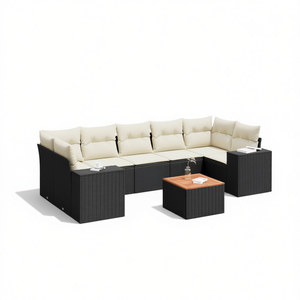 Cream White And Black Garden <b>Sofa</b> Set 6 Seater <b>Rattan</b> Outdoor Furniture Contemporary Design - Product Image 1