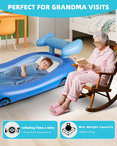 Cama Inflable Infantil con Forma de Auto de Carreras Azul para Niños Pequeños, para Viajes, Campamentos, Hogar y Hotel - Product Image 6