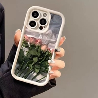 Rose Anti-Chute Antichoc Souple TPU Rose Rose Fleur Mobile Téléphone Cas Compatible pour iPhone 11 12 13 14 Plus 15 16 Pro Max XS MA
