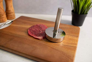 Presse à hamburgers ronde en acier inoxydable robuste avec long manche, presse à griller idéale pour les burgers plats - Product Image 4