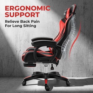 <span class=keywords><strong>Chaise</strong></span> de jeu ergonomique en cuir PU avec LED RGB, inclinable, massage, pivotement à 360 degrés, vérin à gaz à 2 positions - Noir <span class=keywords><strong>Rouge</strong></span> - Product Image 5