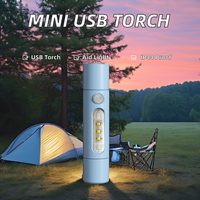 Senter LED Mini dapat diisi ulang, senter saku pengisian daya USB dengan badan ABS hadiah untuk anak-anak, senter ukuran kecil terang