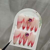 Lot de 10 faux ongles de luxe faits à la main en ABS avec strass, épais, peints à la main, réutilisables, design personnalisé, forme cercueil, longs, vente en gros directe usine