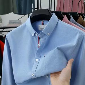 Chemise en twill de coton à manches longues pour homme <span class=keywords><strong>Tommy</strong></span>, facile d'entretien, couleur unie, Oxford, spinning, printemps, automne, décontractée, polyvalente - Product Image 1