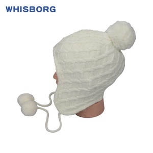 Angora Wool Baby <strong>Hat</strong> <strong>Walk</strong> Stitch Pattern Earflap Pompom <strong>Hat</strong> - Product Image 4