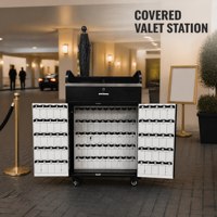 Support de podium mobile noir pour service de valet avec parapluie et roulettes, 150 porte-clés pour la gestion du stationnement d'hôtel, service OEM