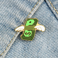 Broche de dessin animé en émail, badge de monnaie estampé, épingle à boucle en forme de billet de banque dollar, finition peinture au four, pour corsage, en stock