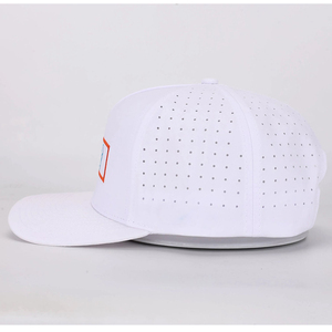 Gorra de béisbol de poliéster blanca de 5 paneles personalizada, lona, impermeable, corte láser, agujero, deportes al aire libre, Golf, ciclismo, Logo, Parche de goma - Product Image 5