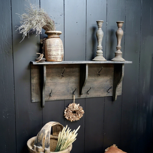 Greyed Reclaimed Wood Double <b>Coat</b> <b>Rack</b> Wall Mounted Organizer Handmade Rustic Living Room Hook Storage Farmhouse Interior Decor - Product Image 1
