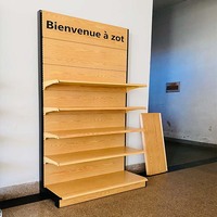 Étagères de supermarché modernes en bois grainé, présentoirs gondoles pour magasins de détail, rayonnages métalliques commerciaux pour épiceries, directement de l'usine