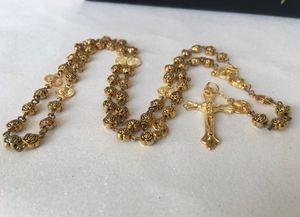 Collier religieux, chapelet de prière, alliage d'or, perles en forme de rose, aiguille courbée - Product Image 4