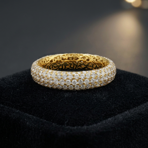 Anillo de diamantes naturales de corte redondo en oro amarillo de 18 quilates con engaste pavé para mujer, joyería de lujo para boda. - Product Image 3