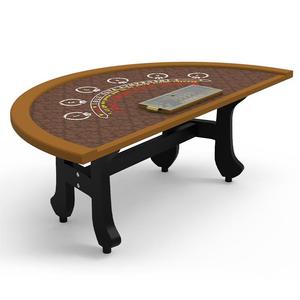 YH 86英寸实木半圆专业级黑杰克桌，带金色发牌托盘和定制徽标 - Product Image 6