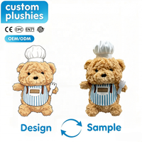 Peluche Ours Mignon avec Chapeau de Chef et Tablier Rayé, Jouets en Peluche Doux, Vente en Gros, Fabricant de Jouets, Peluche Personnalisée, Cadeau pour Enfants