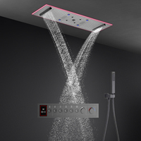 Ensemble de douche cascade et pluie pour salle de bain 900*300 MM avec panneau de douche LED Bluetooth et système de robinetterie thermostatique