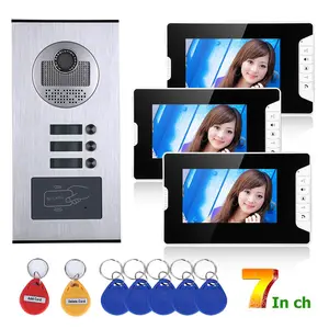 7 Zoll Wohnung/Familie Wasserdichte Video Tür Telefon Intercom System RFID IR-CUT HD 1000TVL Kamera mit 3 Tasten 3 Monitor