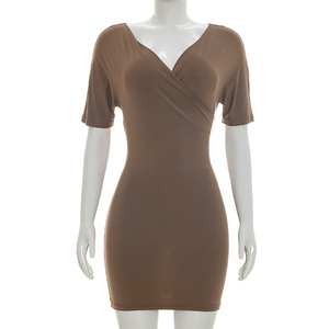 Viviblook C26DS155 Vestido Casual de Verano para Mujer, Manga Corta, Nuevo, Color Sólido, Cuello en V, Mini Vestido Ajustado - Product Image 3