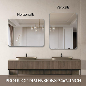 กระจกติดผนังทรงสี่เหลี่ยมกรอบโลหะสีเงิน ขนาด 24x32 นิ้ว สำหรับตกแต่งห้องน้ำหรือห้องนอน - Product Image 4