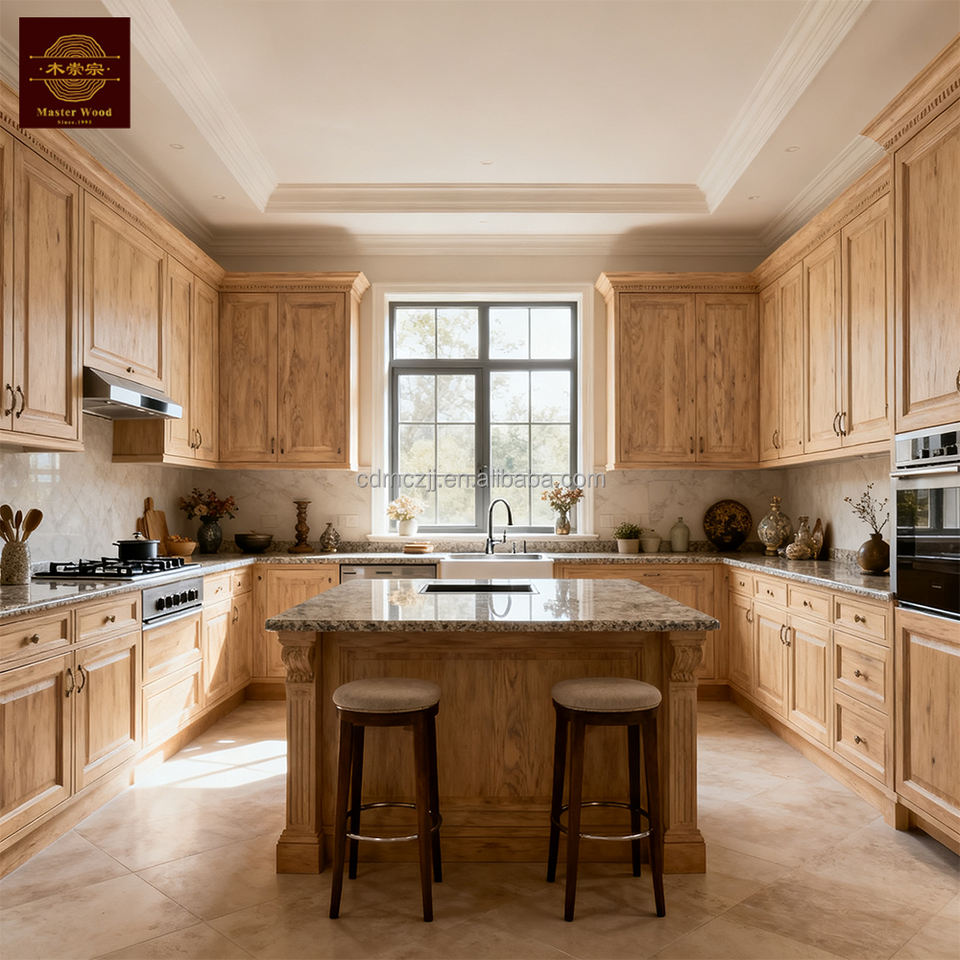 Custom U-Shaped Solid Wood Kitchen Cabinet Oak Full Kitchen Furniture ...